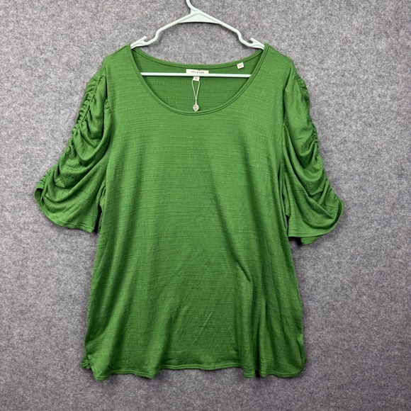 Max Studio London Tops - Max Studio London Green Ruched Puff Sleeve Textured Knit Top 3X 3W01S78 NWT
